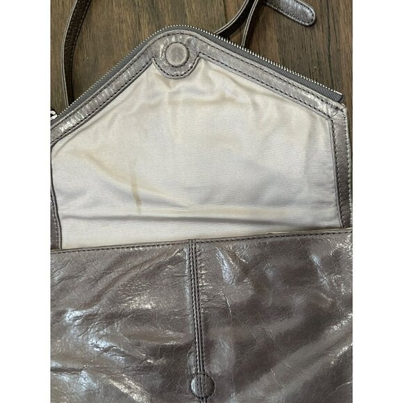 HOBO Envelope Crossbody Embossed Leather Bag Gray EUC - Picture 13 of 14
